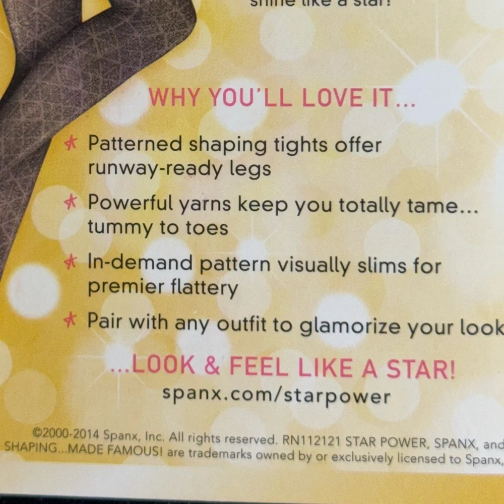 Star Power by SPANX Center-Stage Patterned Shaping‎ Tights Nouvea Black NWT